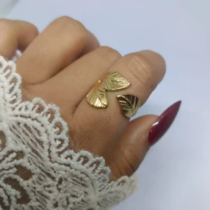 Leaf design gold anti tarnish ring