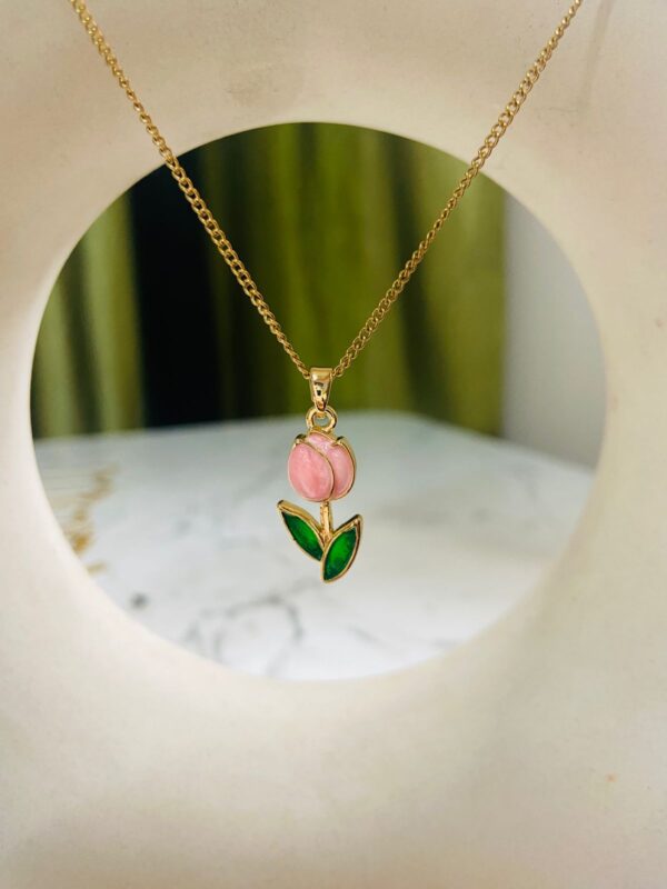 pink tulip pendent with chain