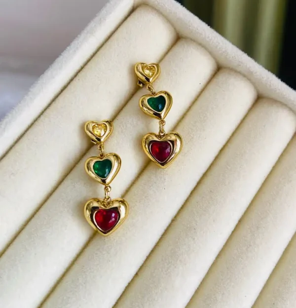 Emerald heart studded hoops earring for women | Anti tarnish emerald heart earring