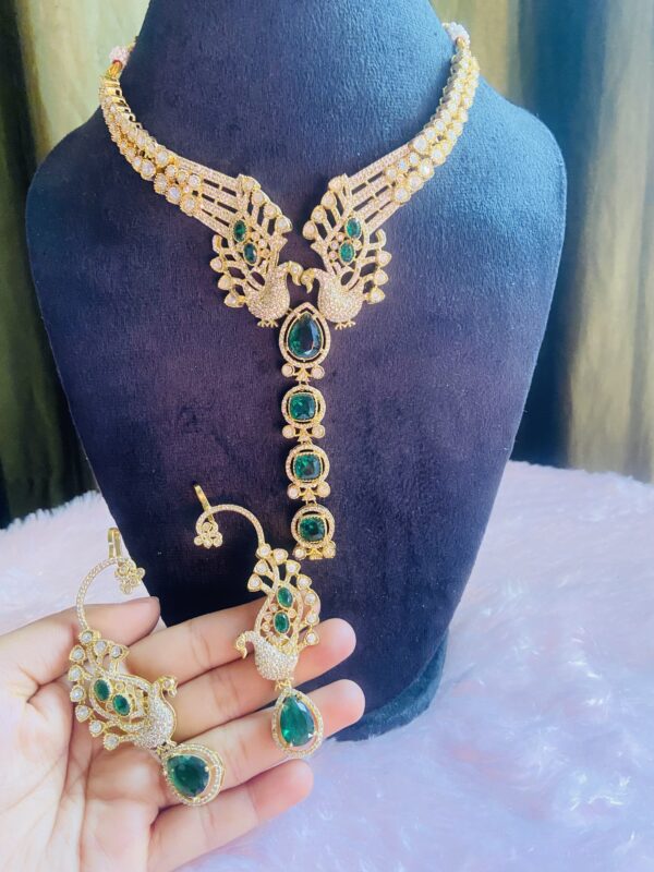 Emerald green moissonite necklace set with earring