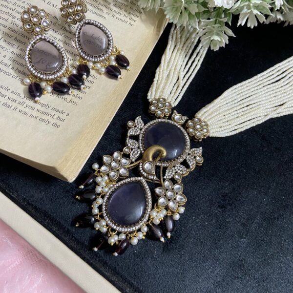 Long peacock mala with earring